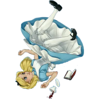 😧 Alice Alice in Wonderland 爱丽丝, 掉落, 仙境, 书, 茶杯 whatsapp sticker