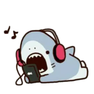 🙂 サメ, ヘッドホン, 音楽, かわいい, 漫画 telegram sticker