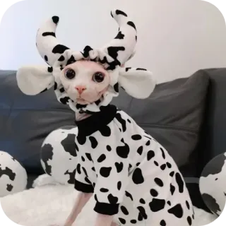 🐕 猫, 牛, 動物, コスチューム, ペット, スフィンクス猫, 面白い whatsapp sticker