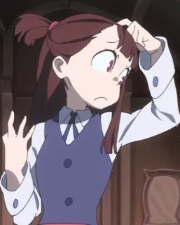 🤔 Atsuko Kagari Little Witch Academia anime, ragazza, confusa, pensierosa, strega, Atsuko Kagari telegram sticker