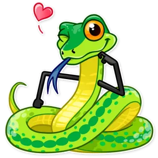 😘 cobra, verde, desenho animado, animal, réptil, coração, fofo telegram sticker