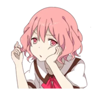 😕 animé, fille, cheveux roses, mignon, pensif, dessin animé whatsapp sticker
