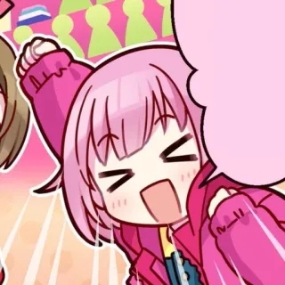 😄 anime, cute, cartoon, sticker, pink hair, excited whatsapp sticker