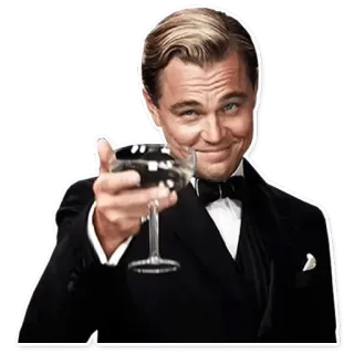 🍸 Jay Gatsby The Great Gatsby Leonardo DiCaprio, cheers, toast, celebration, cocktail, The Great Gatsby, Jay Gatsby, meme whatsapp sticker