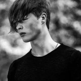 😶 homme, noir et blanc, portrait, mannequin, jeune, coiffure whatsapp sticker