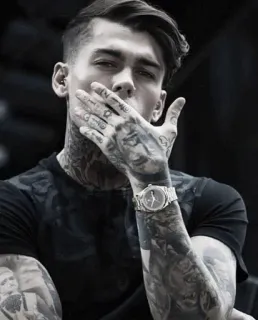 🖤 man, tattoos, portrait, jewelry, male, model, fashion, body art telegram sticker