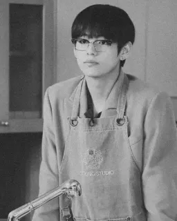 ➰ YOUNG STUDIO portrait, apron, kitchen, person, studio, black and white telegram sticker