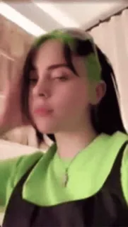 🥱 Billie Eilish บิลลี ไอลิช, นักร้อง, คนดัง, นักดนตรี, ผมสีเขียว, ภาพเหมือน telegram sticker