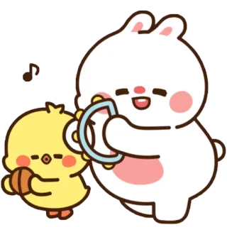 💃 hoạt hình, thỏ, gà con, trống lục lạc, âm nhạc, dễ thương, động vật telegram sticker