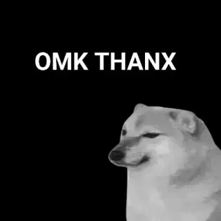 🙂 OMK THANX doge, anjing, meme, omk terima kasih, terima kasih whatsapp sticker