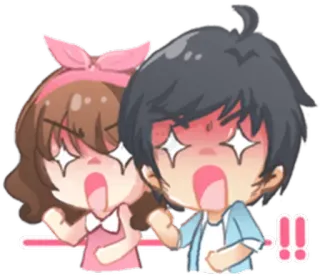 😱 !!! cartoon, couple, love, shouting, exclamation, cute, angry whatsapp sticker