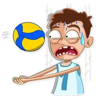 😰 volleyball, sport, sweat, cartoon, scared whatsapp sticker