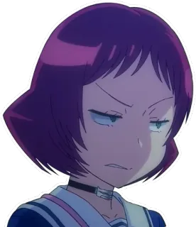 😒 anime, sticker, girl, purple hair, expression whatsapp sticker