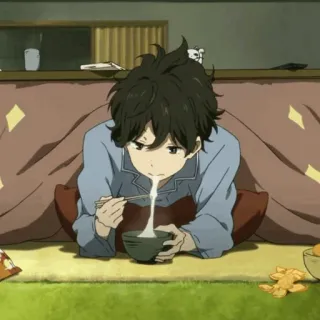 🎐 anime, boy, eating, kotatsu, food telegram sticker