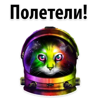 😋 Полетели! chat, astronaute, espace, arc-en-ciel, casque, autocollant, animal, chaton whatsapp sticker