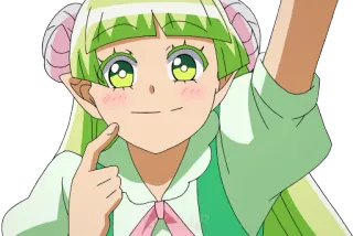 🙋‍♀ anime, cute, character, cartoon, green hair, horns telegram sticker