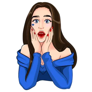 🙀 Kreskówka, Kobieta, Zszokowana, Niebieski, Naklejka telegram sticker