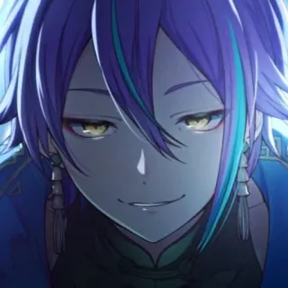 😏 anime, purple hair, character, smile, portrait telegram sticker
