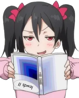 😳 II sʍǝן สาวอนิเมะ, อ่านหนังสือ, หนังสือ, หางม้า telegram sticker