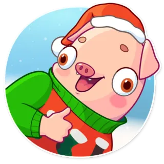👍 babi, natal, topi santa, kartun, lucu, liburan, musim dingin, hewan telegram sticker