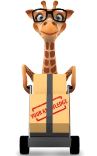 📦 YOUR KNOWLEDGE Giraffe, Wissen, Kiste, Brille, Cartoon telegram sticker