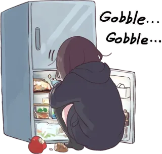 😋 Gobble... Gobble... anime, girl, refrigerator, food, gobble telegram sticker