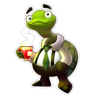 🍵 tartaruga, antropomórfico, chá, xícara, gravata, desenho animado, animal telegram sticker