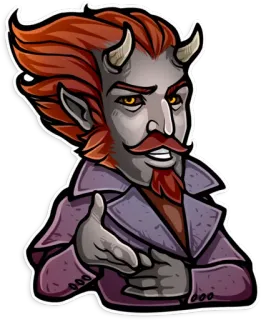 👋 iblis, setan, tanduk, rambut merah, kumis, jahat, stiker, kartun telegram sticker