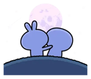 ♥️ moon, blue, cartoon, night, rabbits, peaceful, view, cute telegram sticker