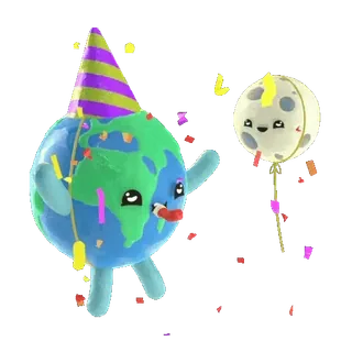 🥳 terre, lune, fête, célébration, confettis, planète, ballon telegram sticker