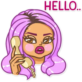 👋 HELLO.. donna, ciao, telefono, cartone animato, saluto, comunicazione, chiamata whatsapp sticker