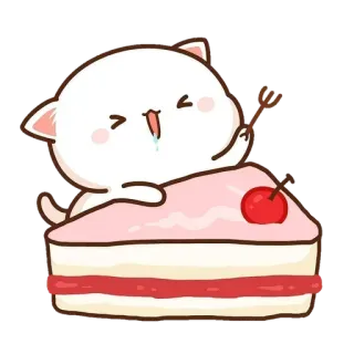😋 고양이, 케이크, 체리, 귀여운, 디저트, 달콤한 telegram sticker