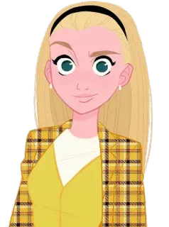 🤨 мультфильм, иллюстрация, блондинка, женщина, желтый, портрет telegram sticker