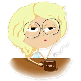 😑 tea herbata, śpiący, kubek, kreskówka, blondynka, okulary, kobieta, słodki telegram sticker