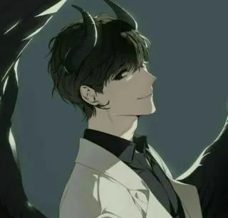 📖 Anime, Demonio, Cuernos, Alas, Oscuro, Hombre, Ilustración whatsapp sticker