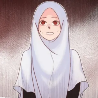 😄 头巾, 穆斯林, 女人, 担心, 动漫, 害怕, 担忧 telegram sticker