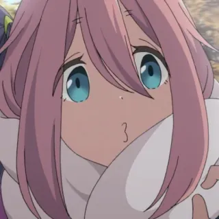 😚 Nadeshiko Kagamihara Yuru Camp Anime, Niedlich, Mädchen, Charakter, Pinke Haare, Blaue Augen telegram sticker