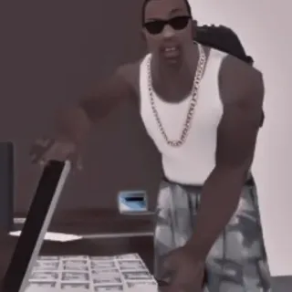 🥞 CJ Grand Theft Auto CJ, Grand Theft Auto, pieniądze, gra wideo, postać, gaming, gotówka telegram sticker