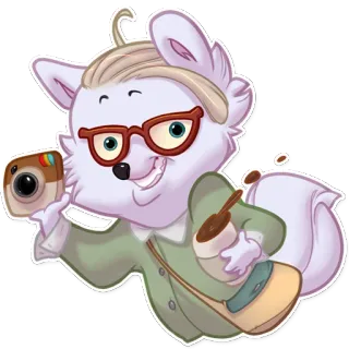 🤓 lis, kreskówka, hipster, kawa, aparat, instagram telegram sticker