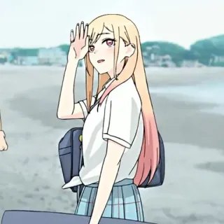 🥟 Marin Kitagawa My Dress-Up Darling anime, girl, beach, cute, school uniform telegram sticker