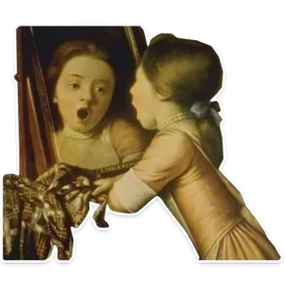 😯 mirror, girl, reflection, historical, vintage, art telegram sticker