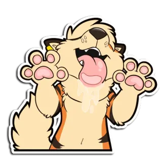 😛 Furry Furry fandom furry, cat, feline, cute, paws, excited, drooling, tongue, animal, cartoon telegram sticker