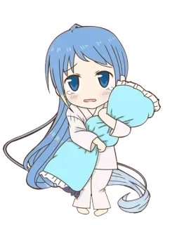 😭 Chibi, Anime, Triste, Lindo, Chica, Pelo azul, Almohada whatsapp sticker