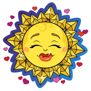 💋 sol, corações, amor, beijo, fofo, desenho animado, ilustração, feliz whatsapp sticker
