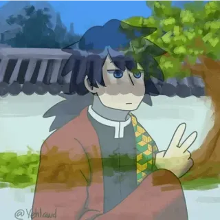🌊 Giyu Tomioka Demon Slayer @Yehlawd Anime, Demon Slayer, Giyu Tomioka, Simbol perdamaian, Fan art, Kartun, Karya seni, Karakter telegram sticker