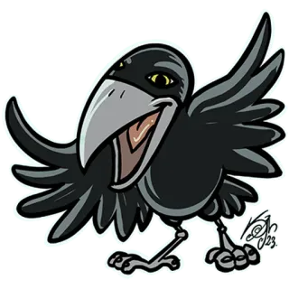 👋 Cartoon, Krähe, Vogel, Tier, Illustration, Schwarz whatsapp sticker