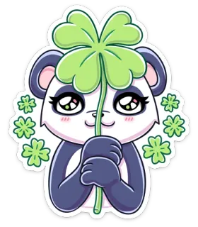 🍀 Panda, Beruntung, Semanggi, Semanggi berdaun empat, Lucu, Binatang, Kartun whatsapp sticker
