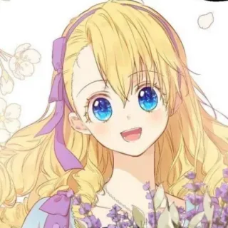 👑 fille anime, cheveux blonds, yeux bleus, dessin animé, mignon, souriant telegram sticker