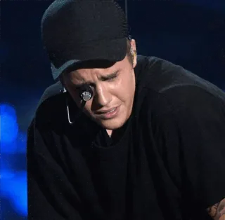 😔 Justin Bieber 泣く, 悲しい, 動揺, 感情的, 歌手, アーティスト, ミュージシャン telegram sticker