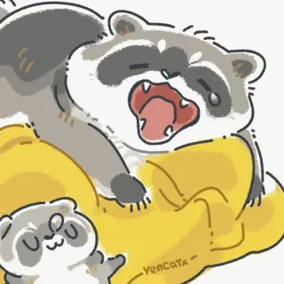 ☀ racoon, cute, animal, sleepy, cartoon telegram sticker